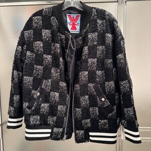 Post LA Adaption tweed checkered bomber jacket never worn. Reversible!